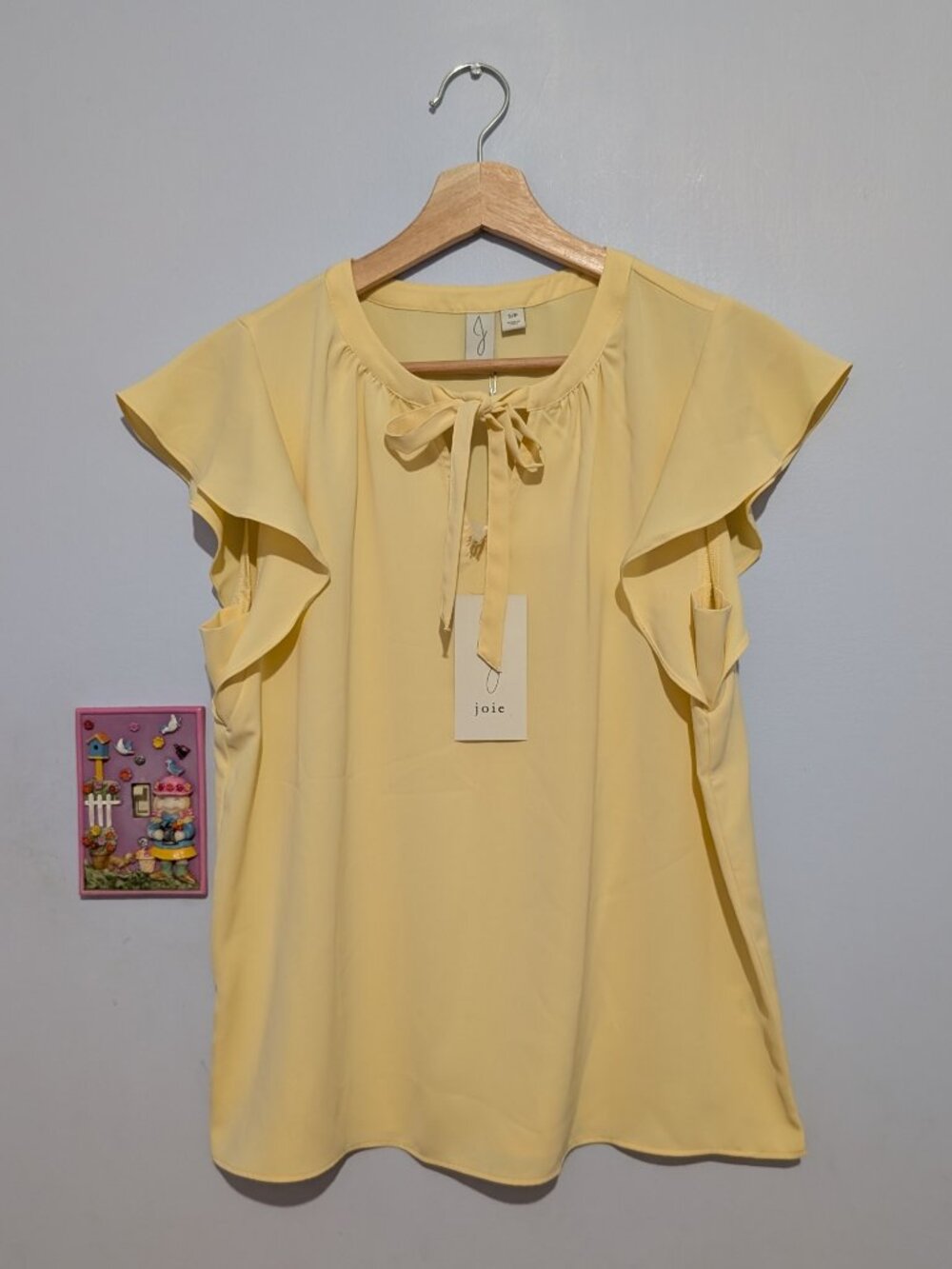 Joie Silk Flutter Sleeve Tie-Neck Blouse, Pastel Yellow, Size US S